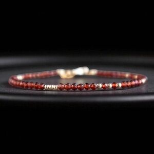 18k Gold Plated Red Garnet Beaded Bracelet. New.
